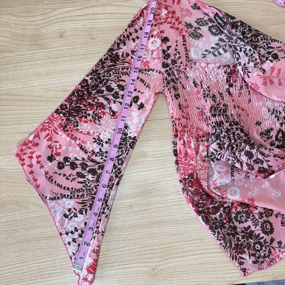 Vtg Y2K Fairy Top Size M Smocked Asymmetric Bell Sleeve Whimsi Ethereal Dainty - Picture 11 of 12